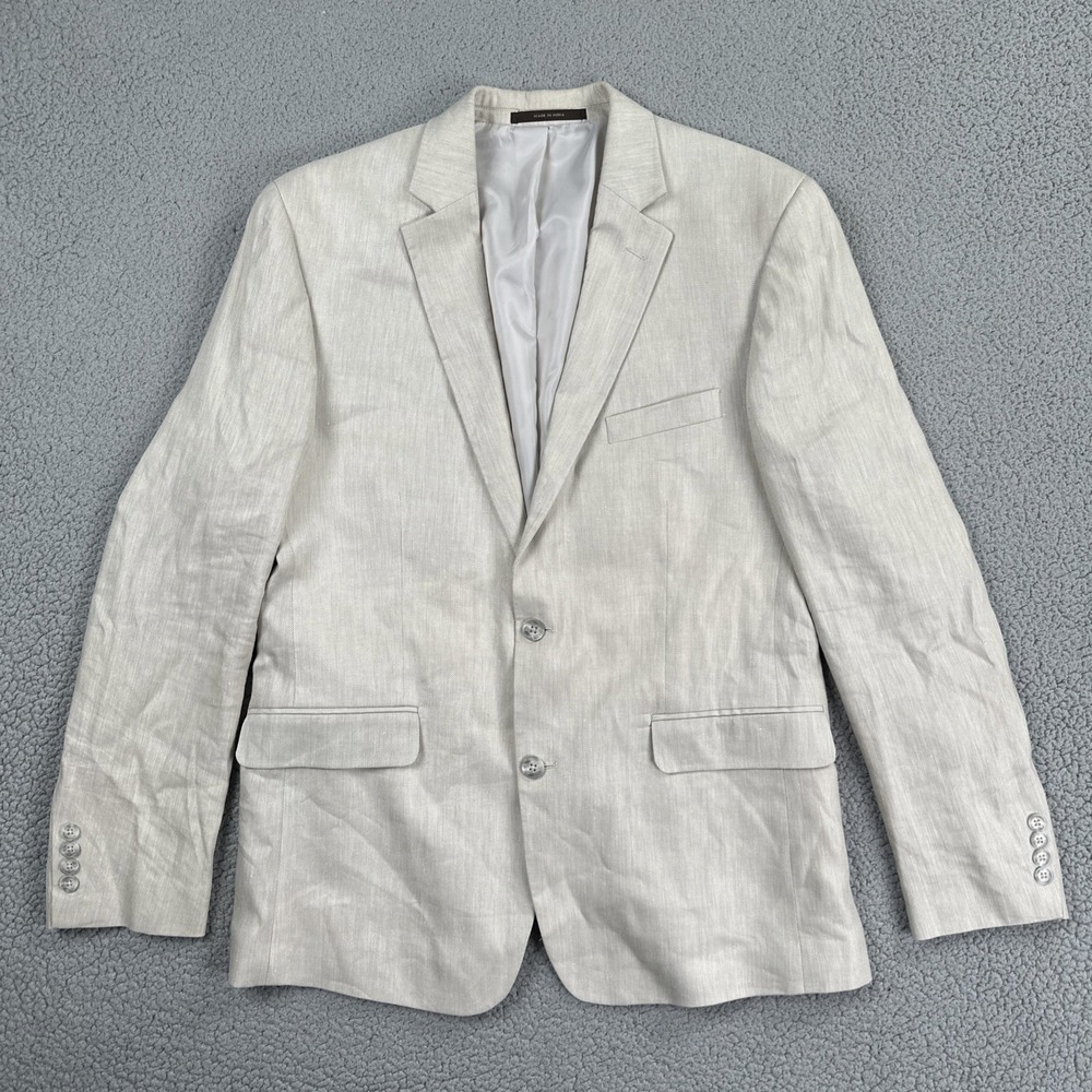 Tasso Elba Linen Blend Blazer Men 44L Beige Lined 2 Button Summer Sports Jacket